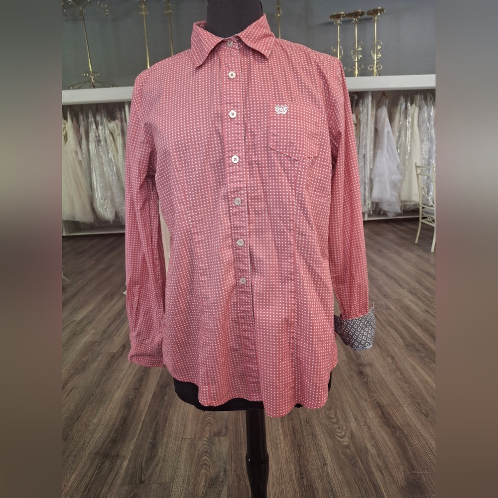 Cinch L Unisex Pink Polka Dot Patterned Western Button Up